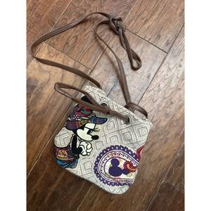 Disney Parks Minnie Mouse Paisley Drawstring Bucket Bag Tan Brown